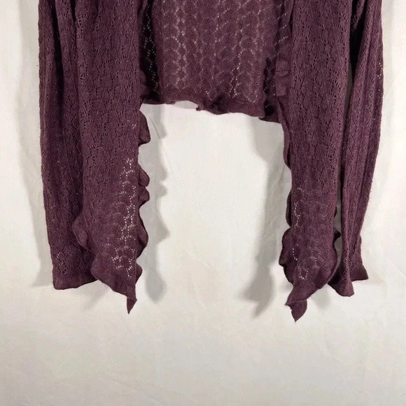 Express Cardigan Women's Small Burgundy Open Knit Cropped - Picture 3 of 8